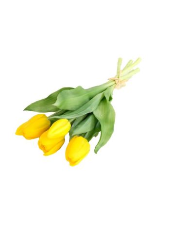 Selyemvirág tulipán csokor 5 szálas gumi 30cm sárga