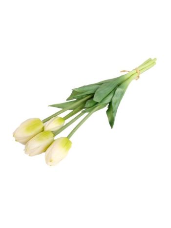 Selyemvirág tulipán csokor 5 szálas gumi 47cm fehér