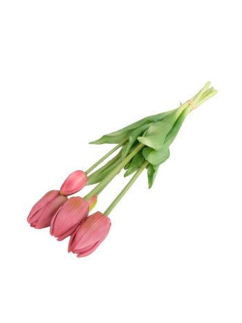 Selyemvirág tulipán csokor 5 szálas gumi 47cm lila