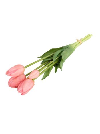 Selyemvirág tulipán csokor 5 szálas gumi 47cm rózsaszín