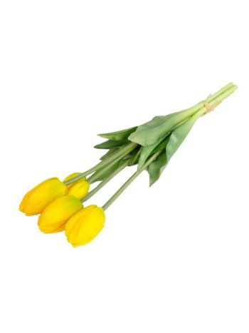 Selyemvirág tulipán csokor 5 szálas gumi 47cm sárga