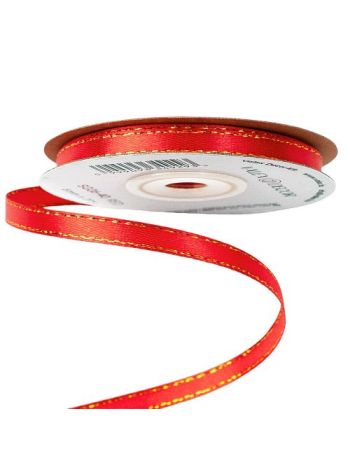 Szatén szalag arany szegéllyel 6mm x 20m - Piros