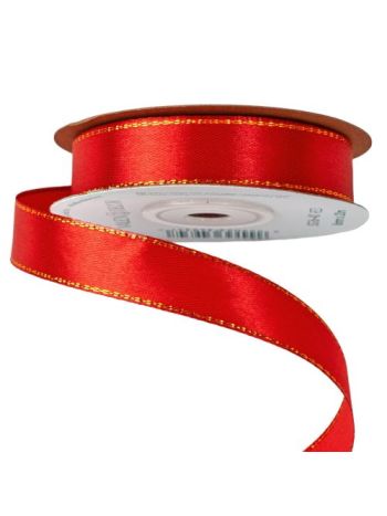 Szatén szalag arany szegéllyel 16mm x 20m - Piros