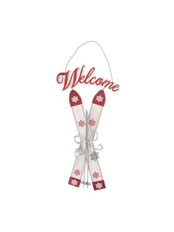 Síléc Welcome felirattal- akasztós- fa- 20x2x33 cm- fehér- piros- SSS