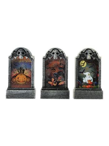 Sírkő LED-es halloween-i figurákkal színes 3 féle