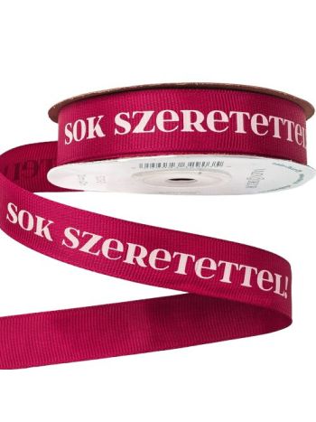 Sok Szeretettel! feliratos ripsz szalag 20mm x 20m - Burgundi