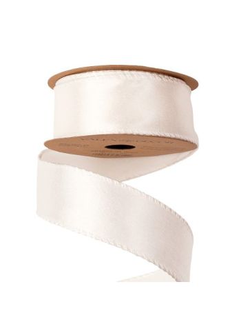 Fényes szatén szalag drótos szegéllyel 38mm x 5m - Fehér