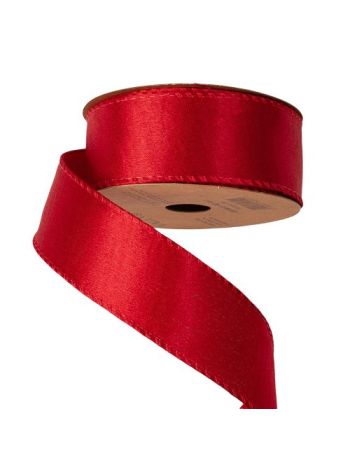 Fényes szatén szalag drótos szegéllyel 38mm x 5m - Piros