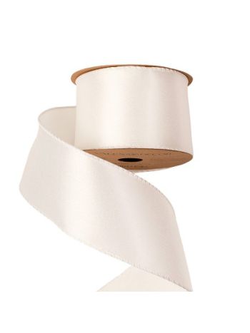 Fényes szatén szalag drótos szegéllyel 63mm x 5m - Fehér