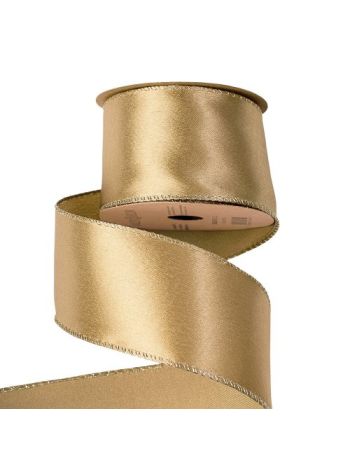 Fényes szatén szalag drótos szegéllyel 63mm x 5m - Arany