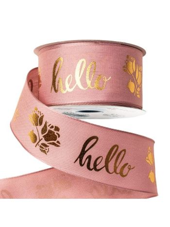 hello feliratos prémium textil szalag drótos szegéllyel 38mm x 6.4m