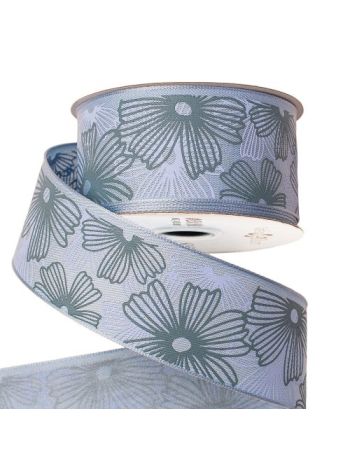 Virágmintás prémium textil szalag drótos szegéllyel 38mm x 6.4m - Kék