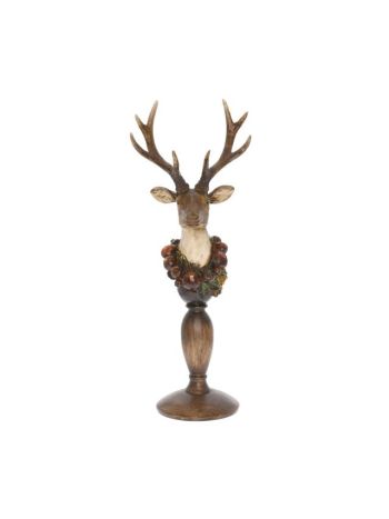 Szarvas mellszobor- poly- 16-5x14x43-5cm- barna SSS