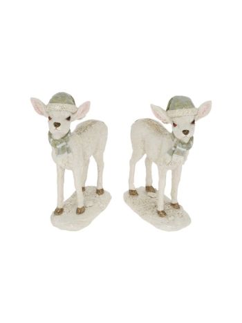 Szarvas sapkában- sállal álló- glitteres- poly- 9-3x4-2x11-5 cm- fehér- szürke-