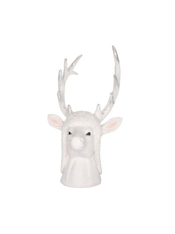 Szarvasfej sapkában- glitteres- poly- 7-5x5-5x12-5 cm- fehér- ezüst- SSS
