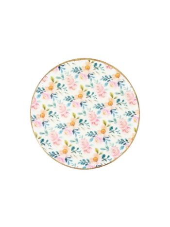 Tál virág- levél mintás fa 30x30x3 cm fehér- rózsaszín- zöld