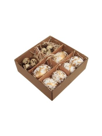 Tojás fészekkel igazi- arany mintával dobozban fehér S/12