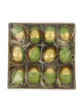 Tojás igazi- akasztós 19-2x19-2x5-1 cm zöld- arany S/12