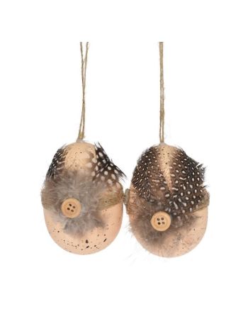 Tojás tollakkal akasztós műanyag 8cm barack S/2  DD64396