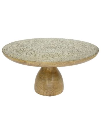 Tortaállvány virág mintával fa 30x30x15 cm natúr- arany @