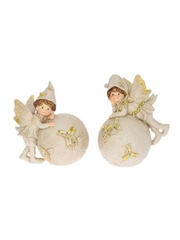 Tündér gömbbel- poly- 10-7x8-2x12-7 cm- krém- arany- 2 féle SSS