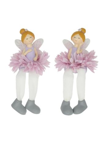 Tündér virágszoknyában lógólábú poly 6x4-5x8-5 cm lila- fehér 2 féle DD66786