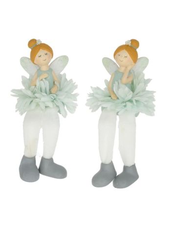 Tündér virágszoknyában lógólábú poly 6x4-5x8-5 cm menta- fehér 2 féle DD66787