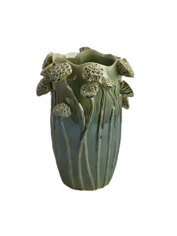 Váza 3D lótusz mintával kerámia 32x31-5x43 cm türkizkék- zöld