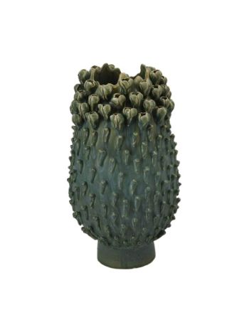 Váza 3D növény mintával kerámia 22-5x22-5x38-5 cm türkizkék- zöld