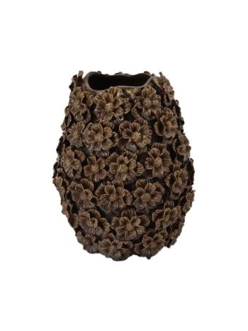 Váza 3D virág mintával kerámia 29x27-5x36-5 cm barna- kék