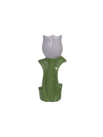 Váza tulipán kerámia 20,5 cm zöld, lila