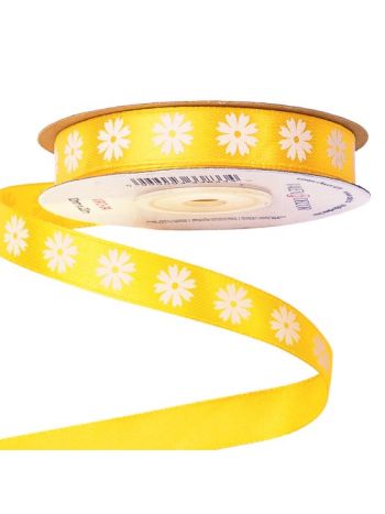 Virágmintás szatén szalag 12mm x 20m - Sötét citromsárga