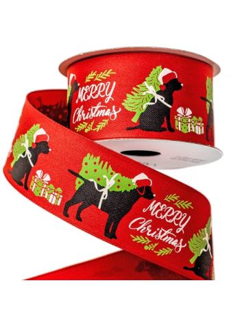 Kutyás karácsonyi szalag Merry Christmas Piros