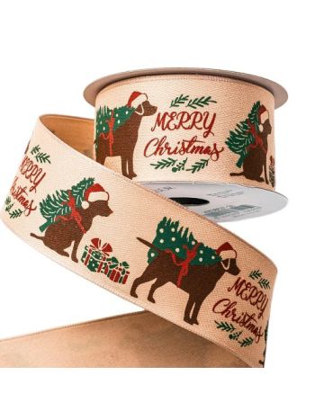 Kutyás karácsonyi szalag Merry Christmas Bézs