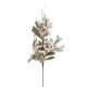 Bogyós ág levéllel- glitteres- műanyag- polyfoam- 60 cm- fehér-zöld