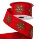 Piros karácsonyi szalag arany glitteres hópihékkel és drótos szegéllye
